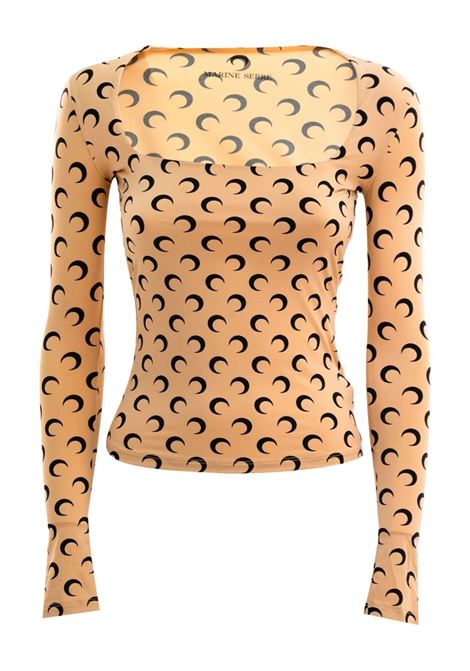 moon printed jersey ls squareneck top woman tan MARINE SERRE | WTS017ACJER0001TA10